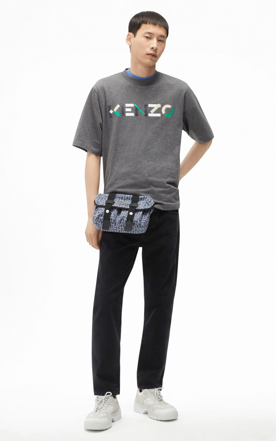 Kenzo Multicoloured oversize Logo Moška Majice Siva SI-0767324